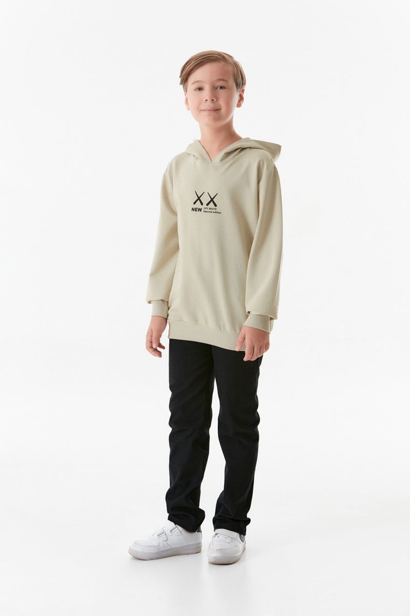 Text Printed Hooded Boy Sweatshirt