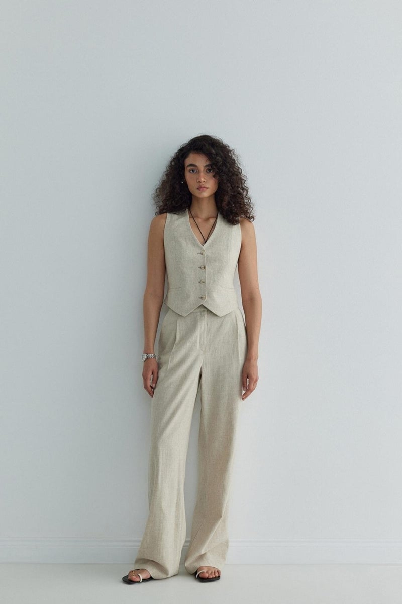 Natural Gabriel Buttoned Linen Vest