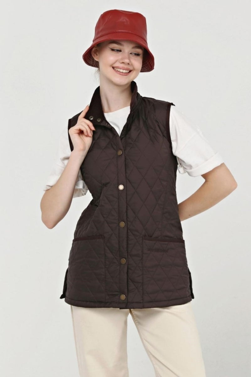 Marble Quilted Vest Brown