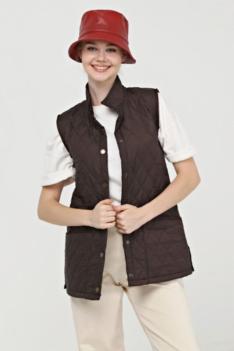 Marble Quilted Vest Brown