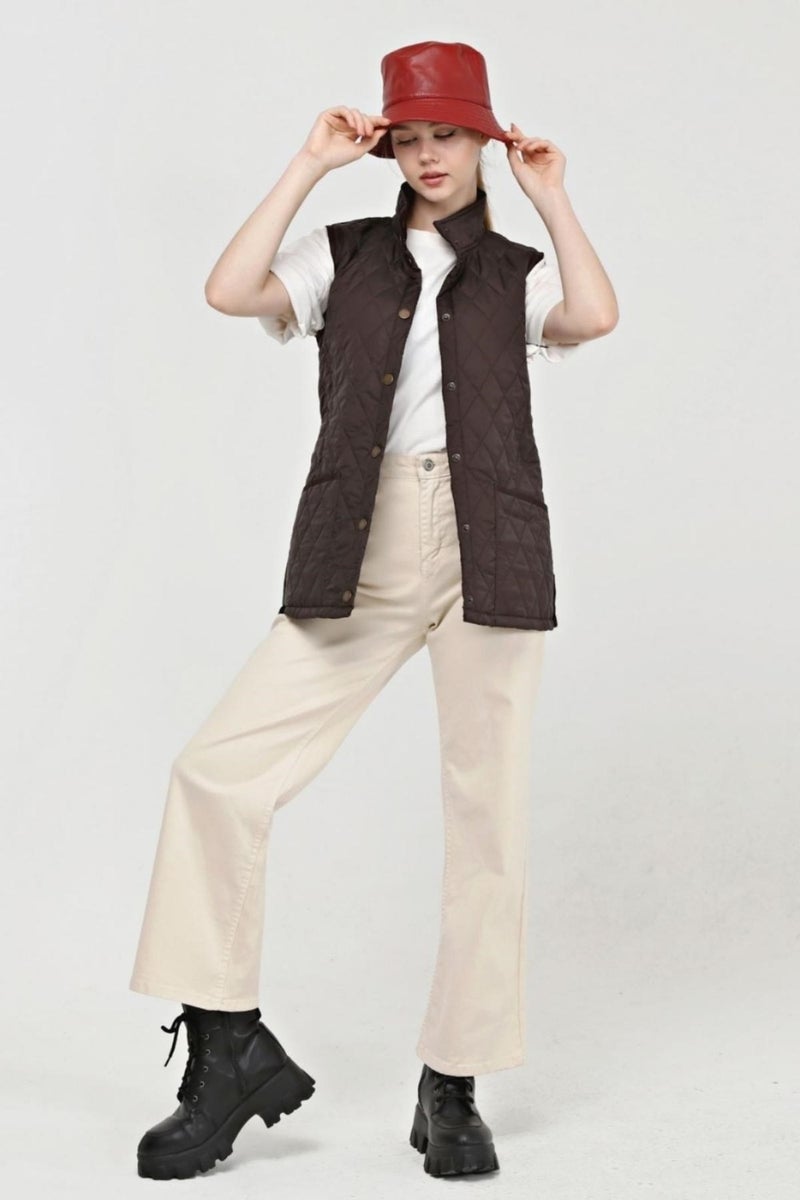 Marble Quilted Vest Brown