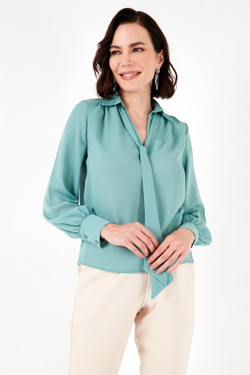 Lace Detailed V-Neck Chiffon Shirt Women's Shirt 611BZ0047