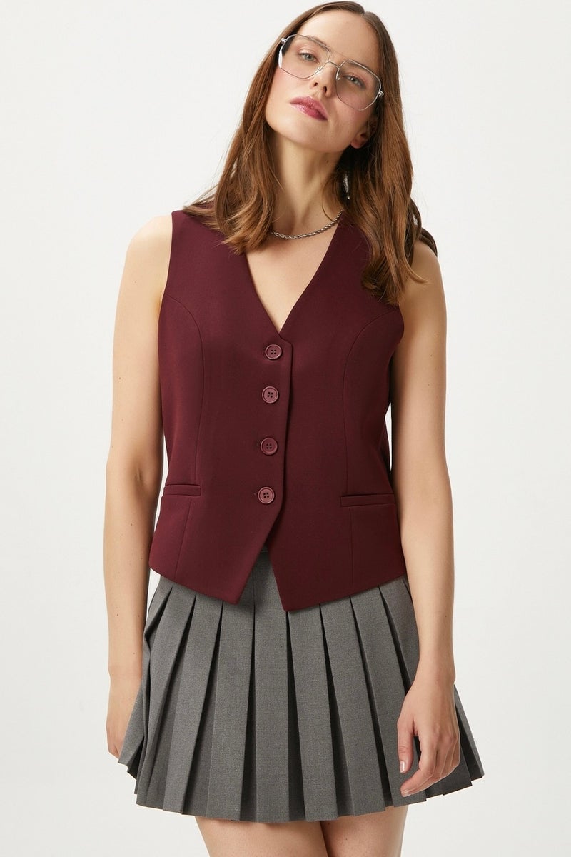 Women's Style Burgundy Lined Woven Vest