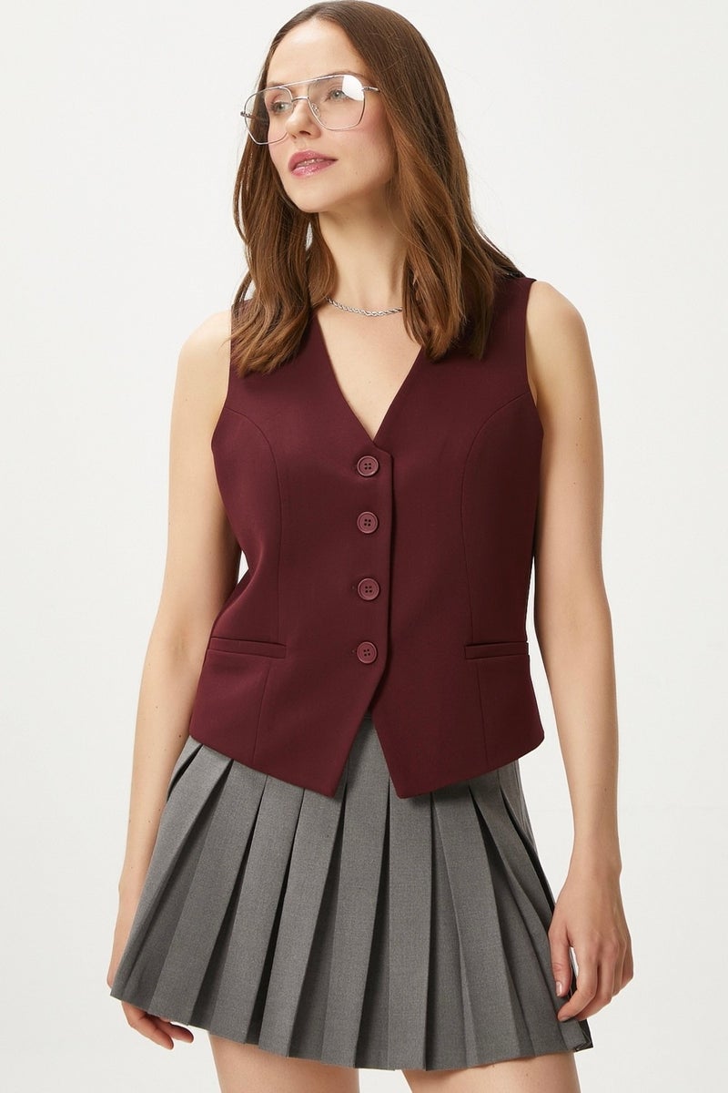 Women's Style Burgundy Lined Woven Vest