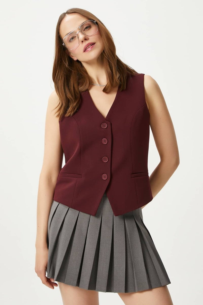 Women's Style Burgundy Lined Woven Vest