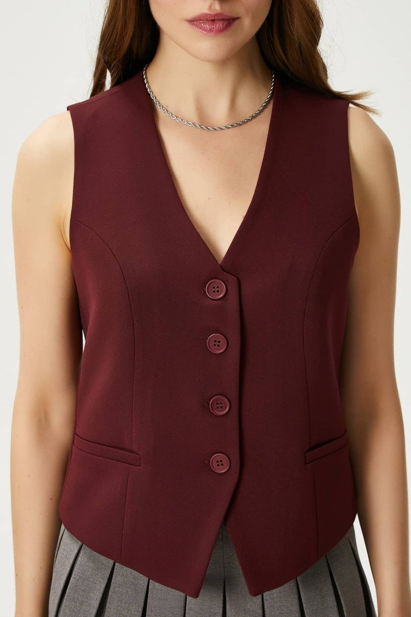 Women's Style Burgundy Lined Woven Vest