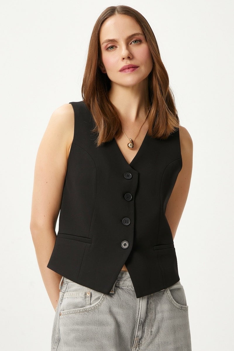 Women's Style Black Lined Woven Vest