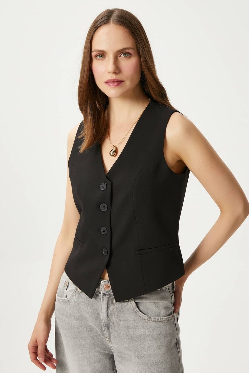 Women's Style Black Lined Woven Vest