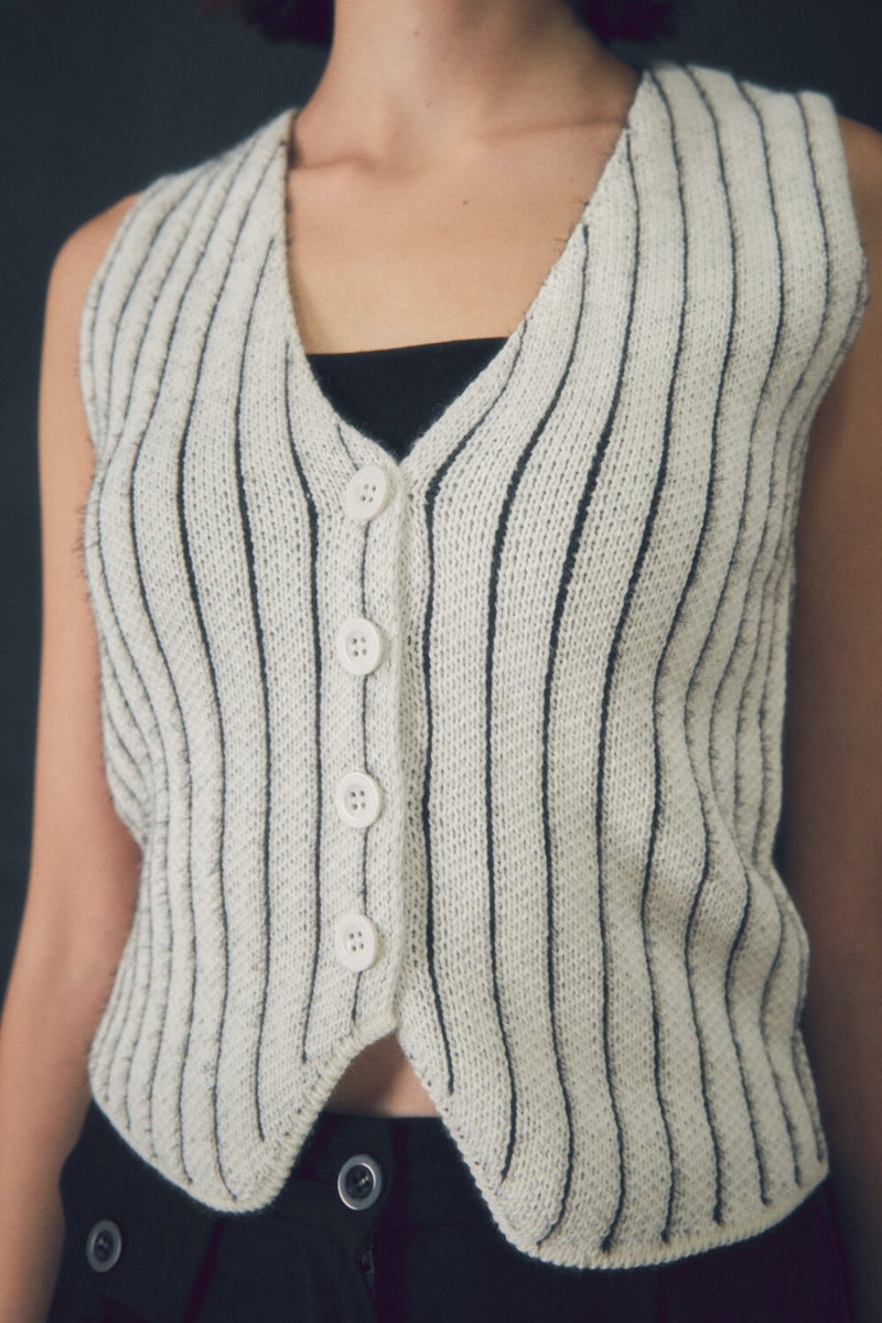 Striped V Neck Knit Vest