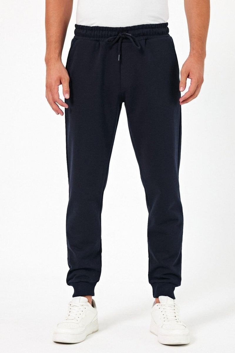 Thick Navy Blue Men's Sweatpants Jogger Back Pocket Elastic Leg Regular Fit Non-raised