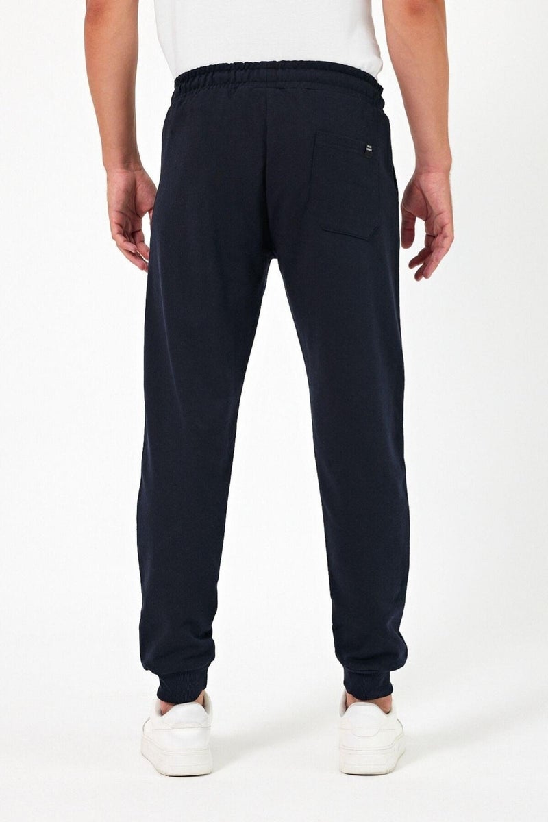 Thick Navy Blue Men's Sweatpants Jogger Back Pocket Elastic Leg Regular Fit Non-raised