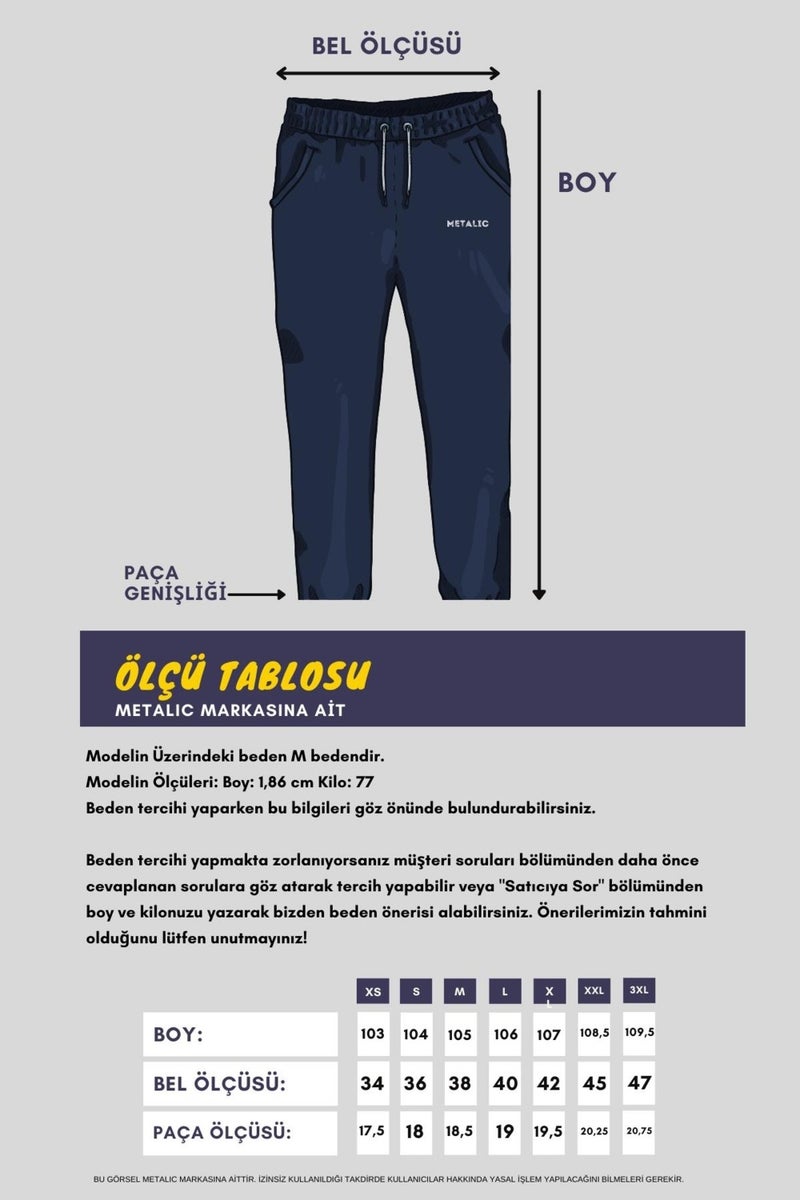 Navy Blue Back Pocket Label Detailed Straight Leg Men's Cotton Sweatpants