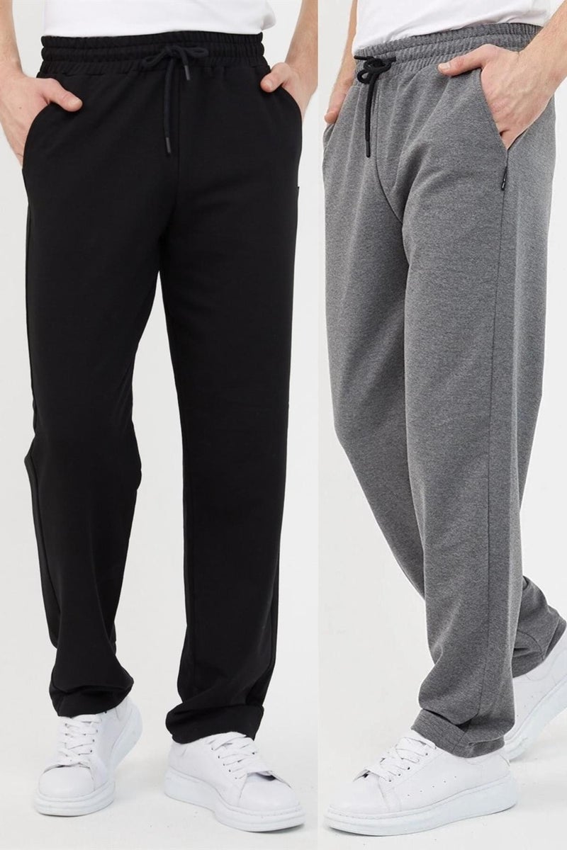 Black-Anthracite Men's Straight Leg Comfortable Cut 2-Piece Sweatpants Pack