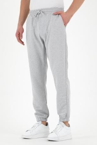 Black-Grey 2-Piece Men's Sweatpants with Label, Back and Side Pockets, Regular Fit Rubber Legs