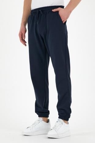 Metallic Black-Grey-Navy Blue 3-Pack Men's Tracksuit Bottoms Labeled Back and Side Pockets Regular Fit Elastic Legs