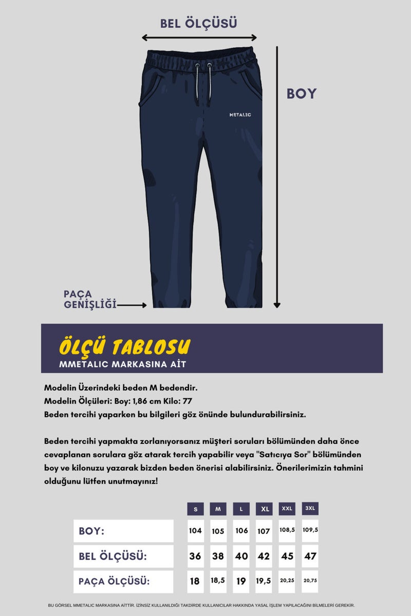 Navy Blue Men's Zipper Pocket Embroidery Detailed Straight Leg Casual Cut Sweatpants