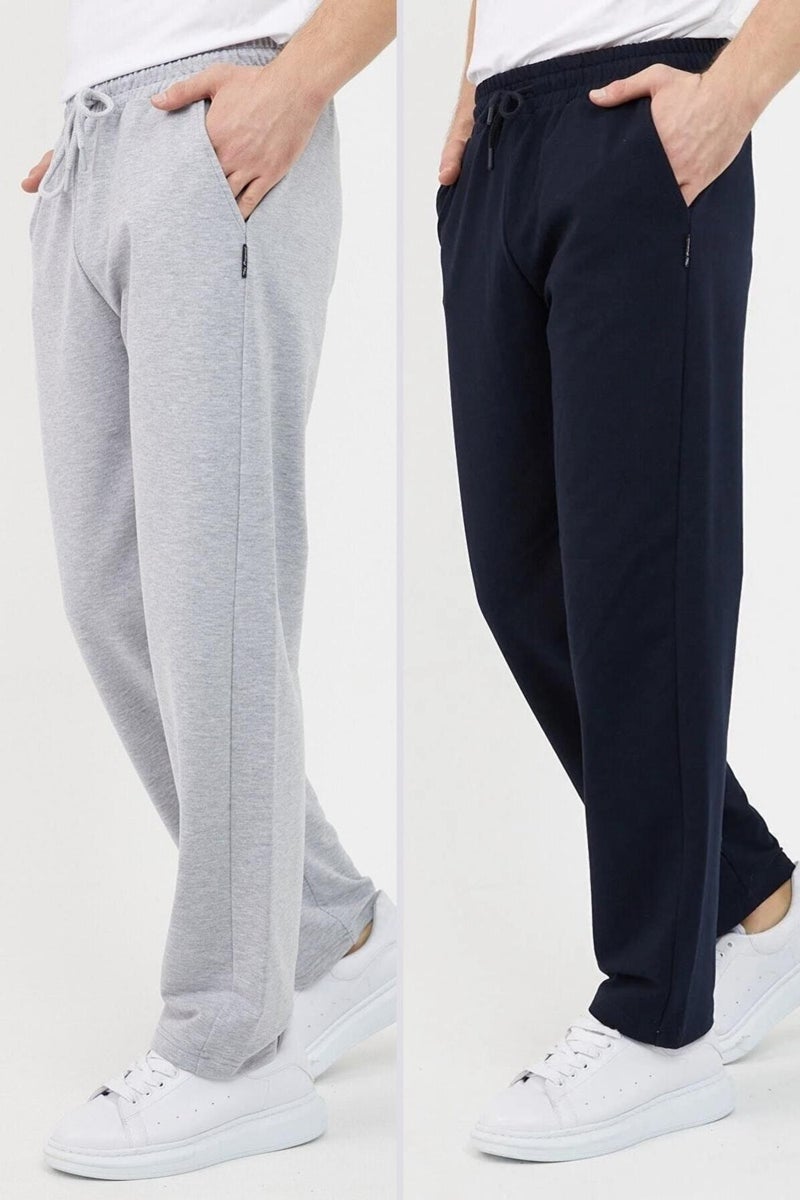 Grey-Navy Blue Men's Straight Leg Comfortable Cut 2-Piece Sweatpants Pack