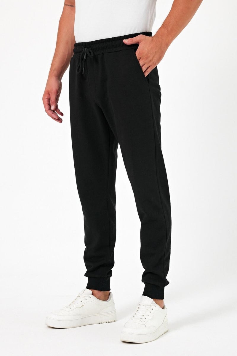 Thick Black Men's Sweatpants Jogger Back Pocket Elastic Leg Regular Fit Non-raised