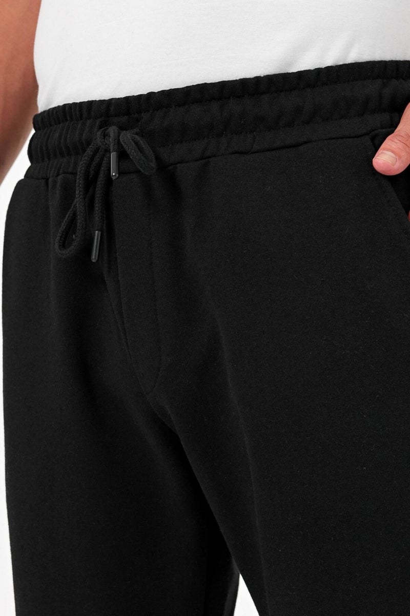 Thick Black Men's Sweatpants Jogger Back Pocket Elastic Leg Regular Fit Non-raised