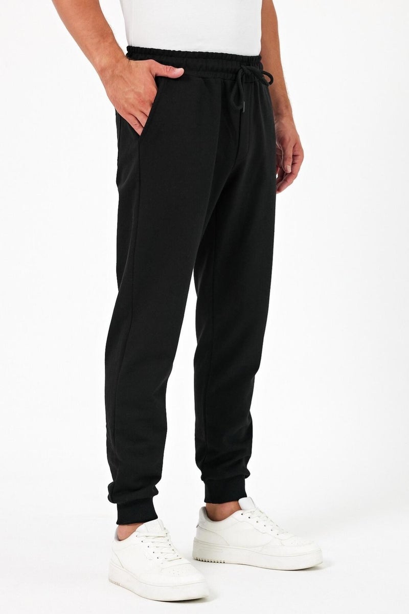 Thick Black Men's Sweatpants Jogger Back Pocket Elastic Leg Regular Fit Non-raised