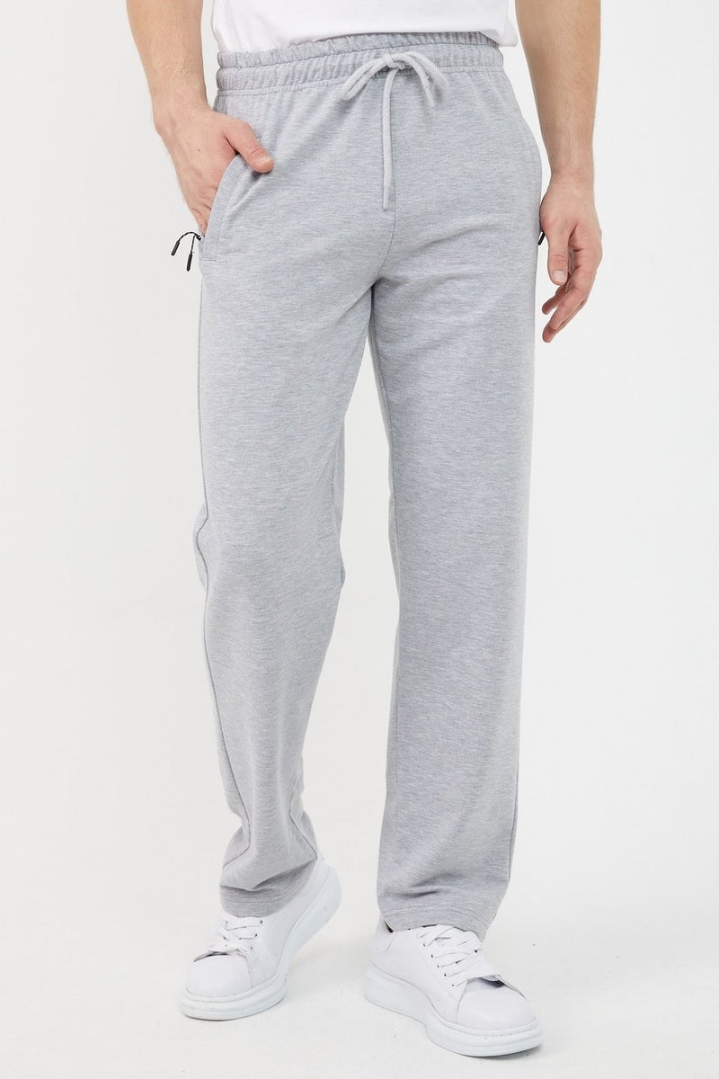 Metallic Gray Men's Straight Leg Pocket Zipper Detailed Comfortable Cut Sweatpants