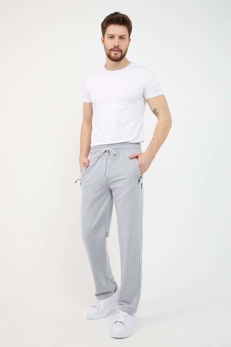 Metallic Gray Men's Straight Leg Pocket Zipper Detailed Comfortable Cut Sweatpants