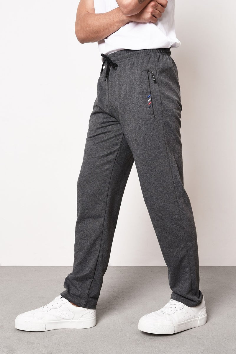 Anthracite Men's Zipper Pocket Embroidery Detailed Straight Leg Casual Cut Sweatpants