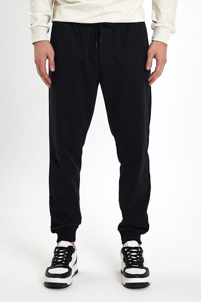 Men's Black-Grey Back Pocket Label Detailed Regular Fit 2-Piece Sweatpants