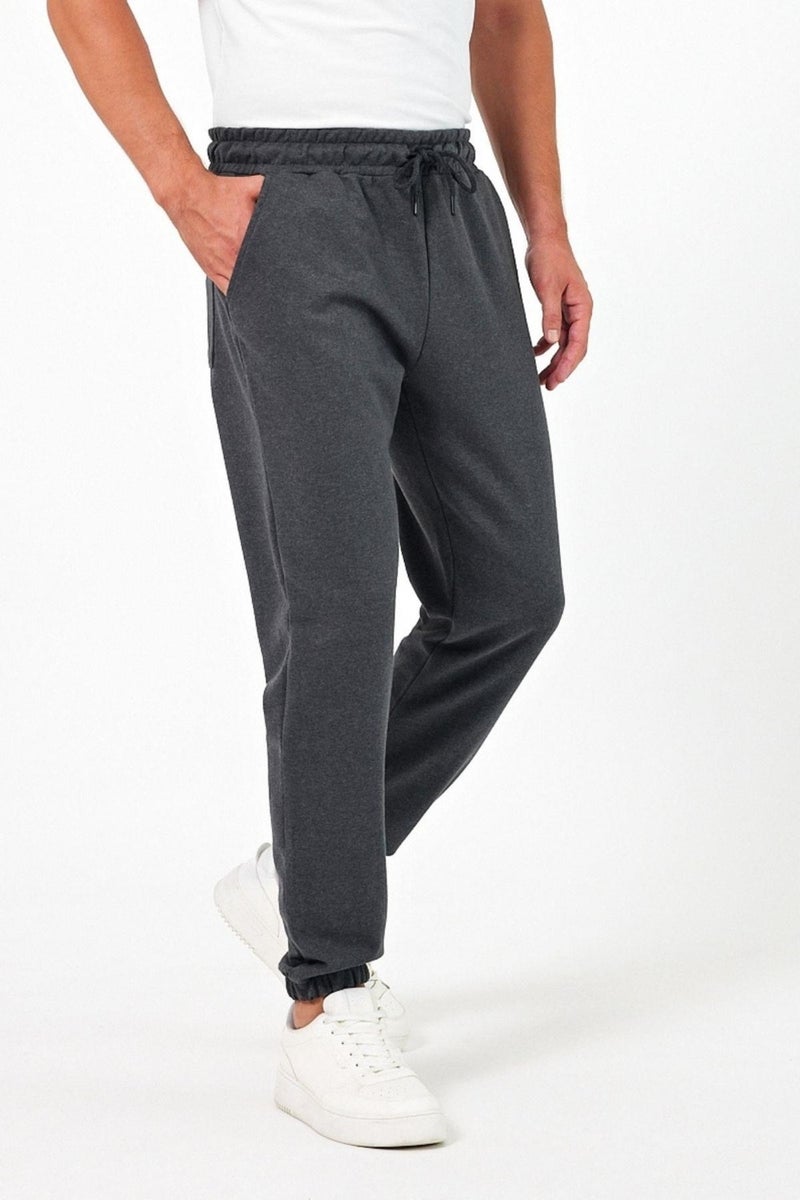 Thick Anthracite Men's Sweatpants Jogger Back Pocket Elastic Leg Regular Fit Non-raised