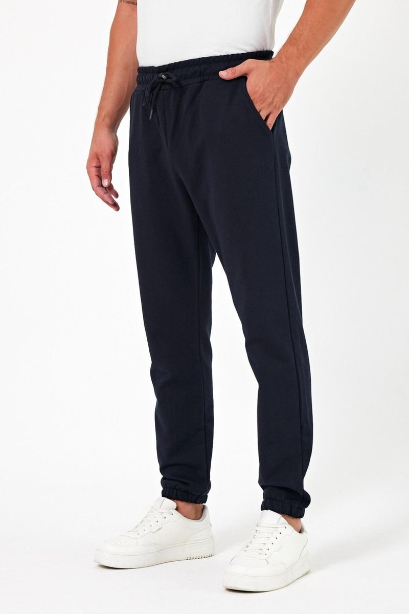 Thick Navy Blue Men's Sweatpants Jogger Back Pocket Elastic Leg Regular Fit Non-raised