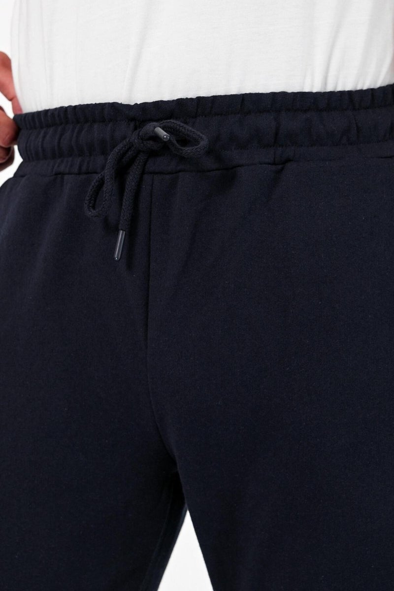 Thick Navy Blue Men's Sweatpants Jogger Back Pocket Elastic Leg Regular Fit Non-raised