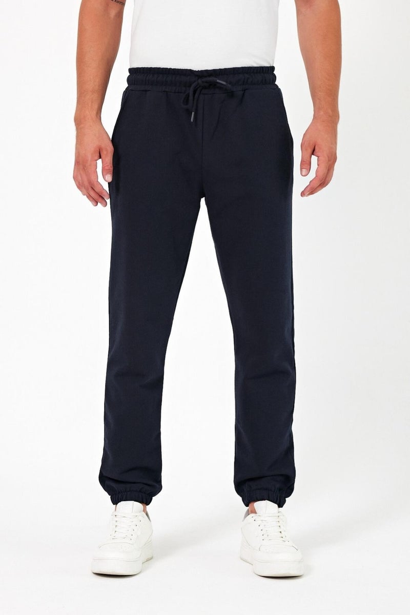 Thick Navy Blue Men's Sweatpants Jogger Back Pocket Elastic Leg Regular Fit Non-raised