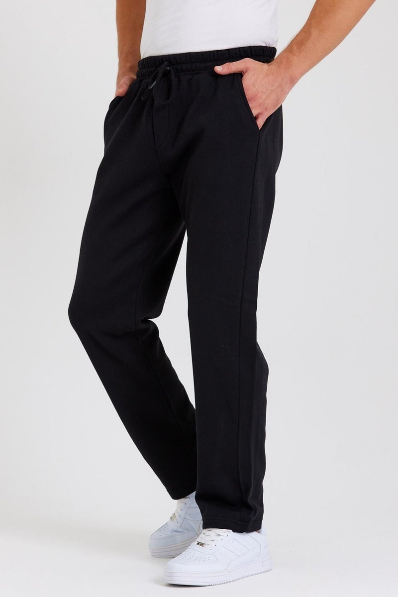 Black Back Pocket Label Detailed Straight Leg Men's Cotton Sweatpants