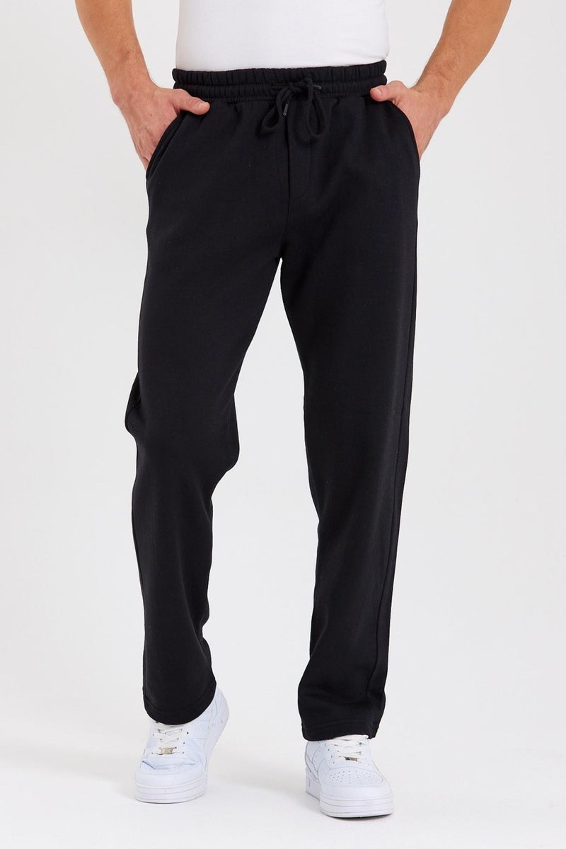 Black Back Pocket Label Detailed Straight Leg Men's Cotton Sweatpants