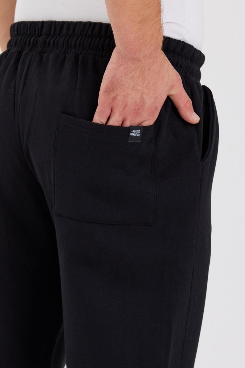 Black Back Pocket Label Detailed Straight Leg Men's Cotton Sweatpants