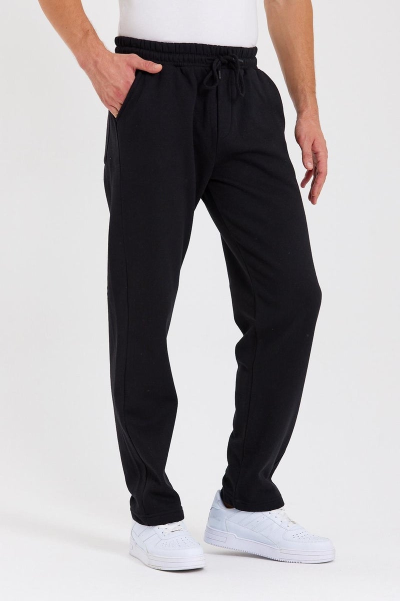 Black Back Pocket Label Detailed Straight Leg Men's Cotton Sweatpants