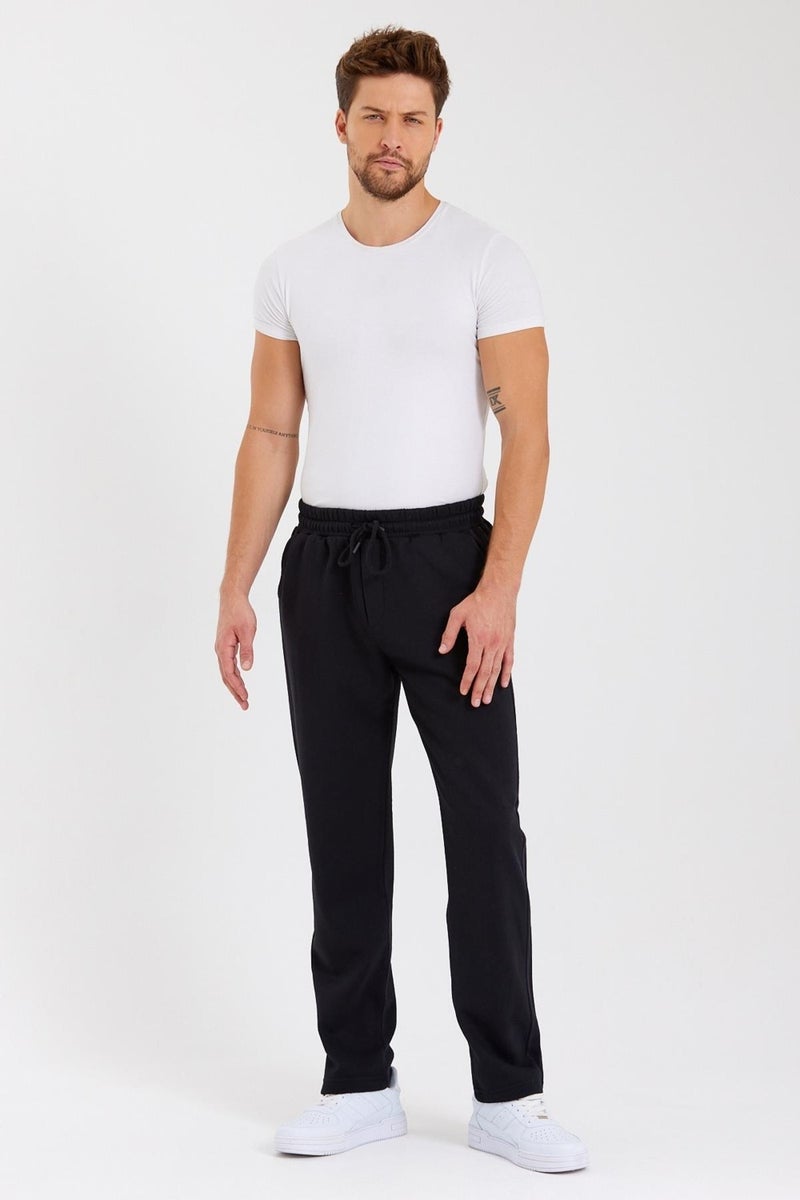 Black Back Pocket Label Detailed Straight Leg Men's Cotton Sweatpants