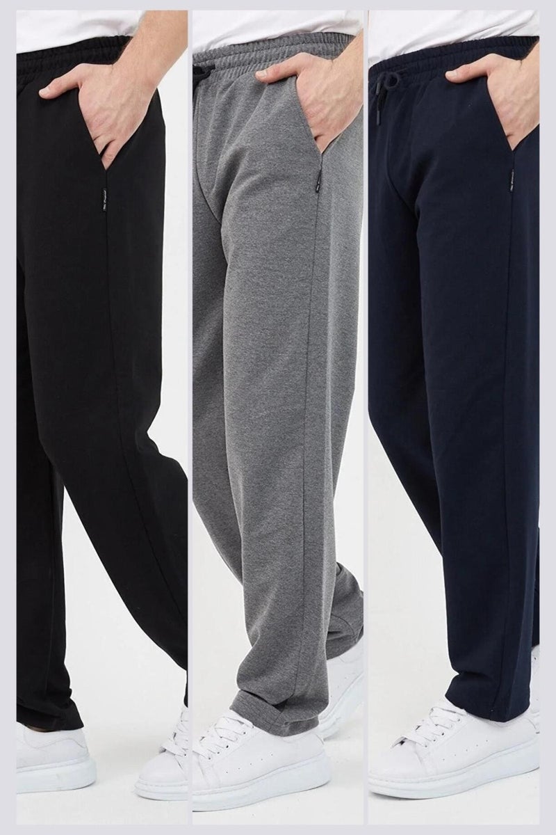 Black-Anthracite-Navy Blue Men's Straight Leg Comfortable Cut 3-Piece Sweatpants Pack