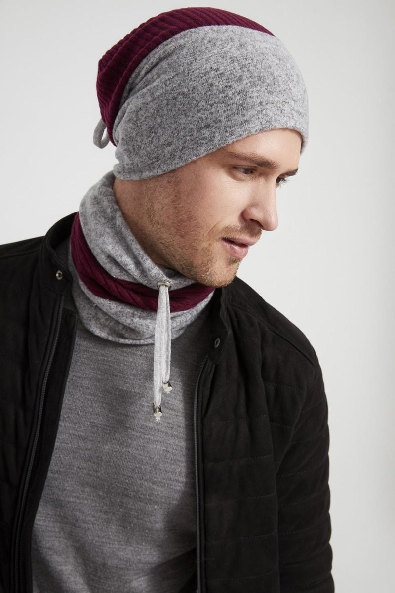 Burgundy Gray Men's Young Best Of Burgundy Gray Hat Beret Neck Collar Suit Sports Comfortable Cotton Thermal