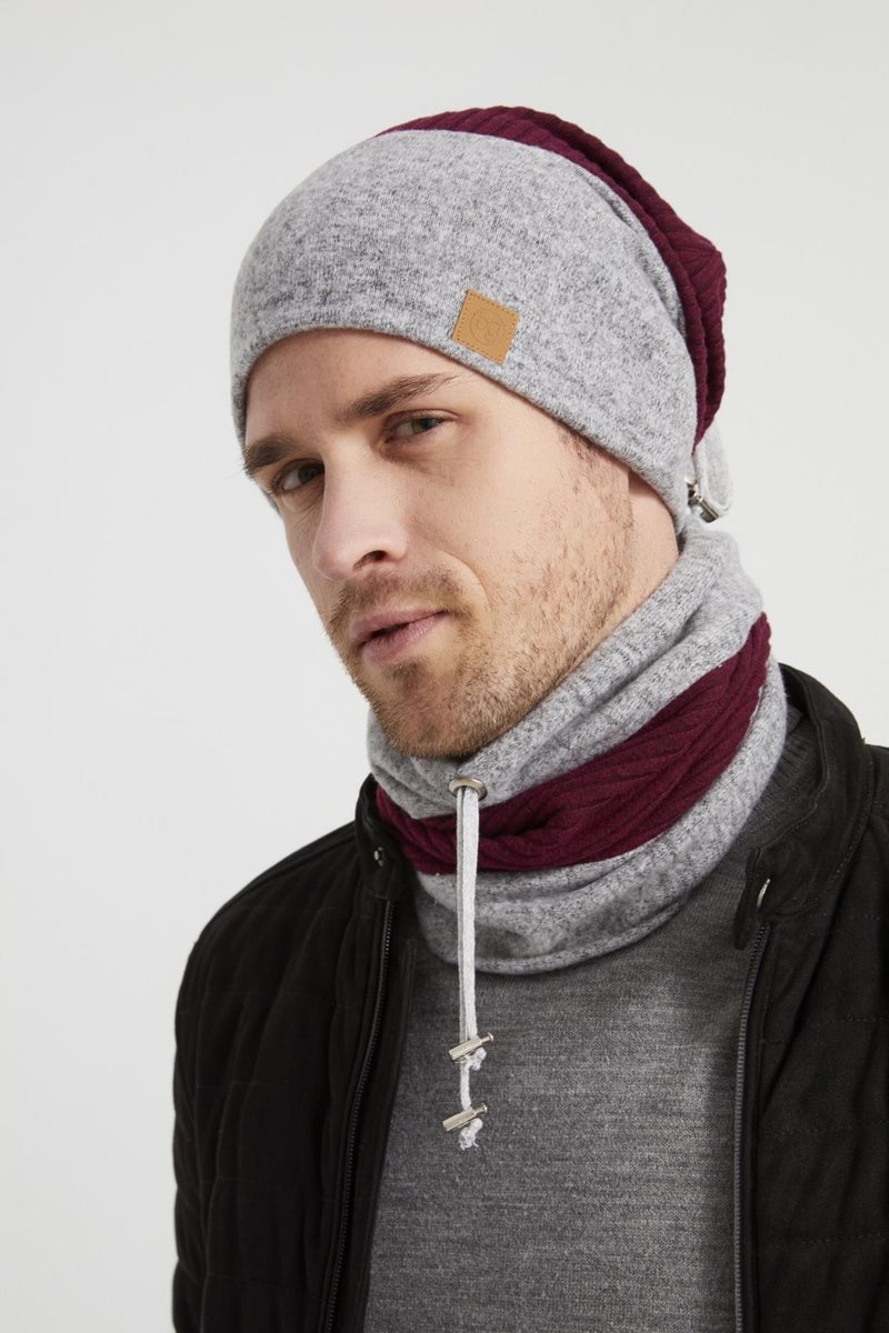 Burgundy Gray Men's Young Best Of Burgundy Gray Hat Beret Neck Collar Suit Sports Comfortable Cotton Thermal