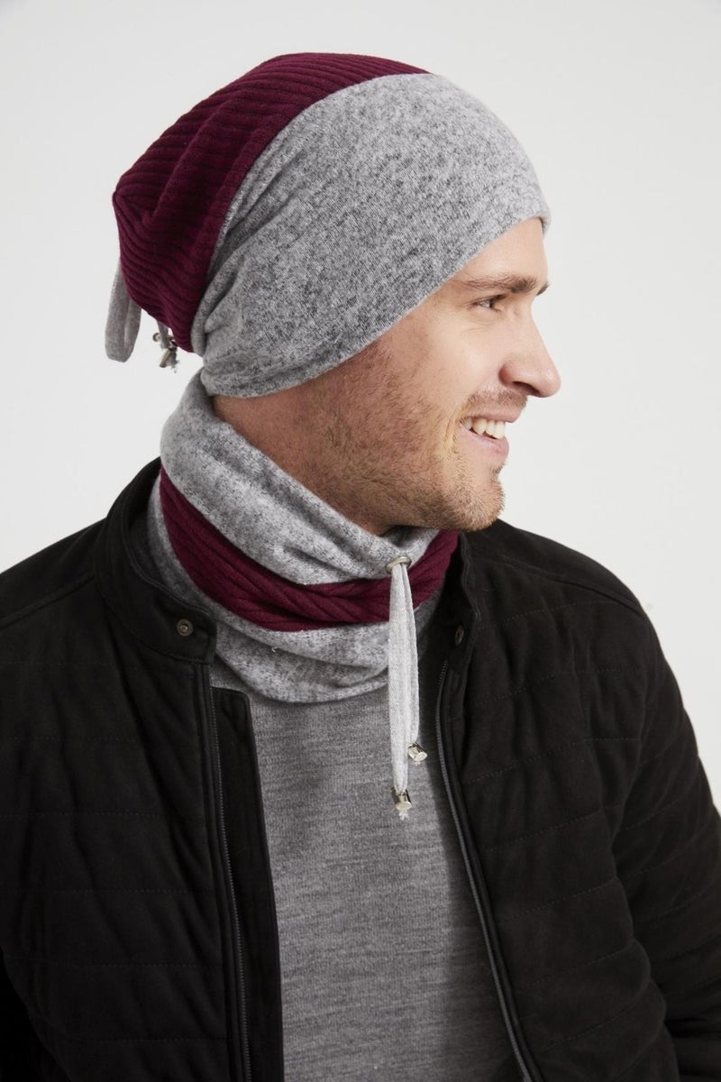 Burgundy Gray Men's Young Best Of Burgundy Gray Hat Beret Neck Collar Suit Sports Comfortable Cotton Thermal