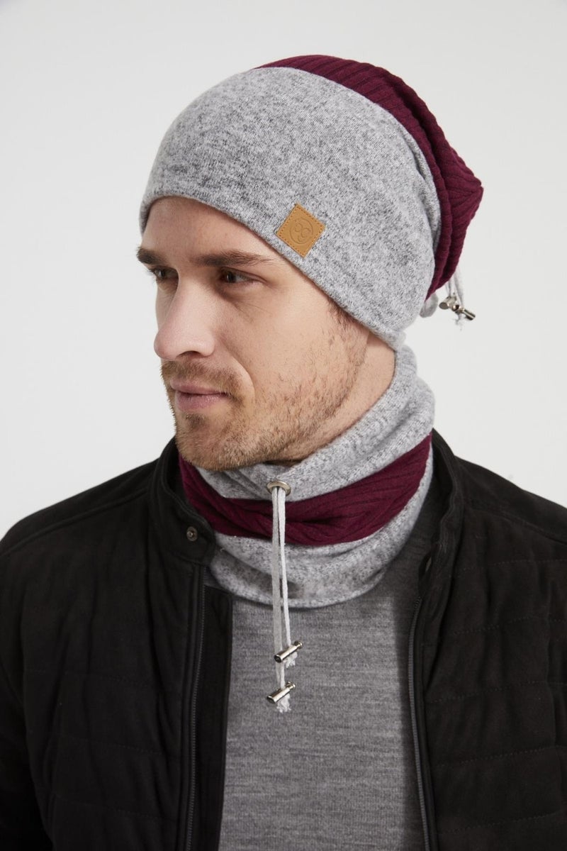 Burgundy Gray Men's Young Best Of Burgundy Gray Hat Beret Neck Collar Suit Sports Comfortable Cotton Thermal