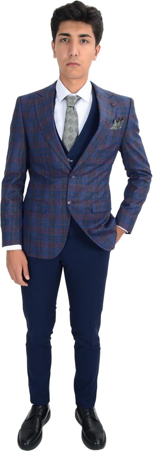 Cengiz İnler Plaid Pattern Vest Men's Suit