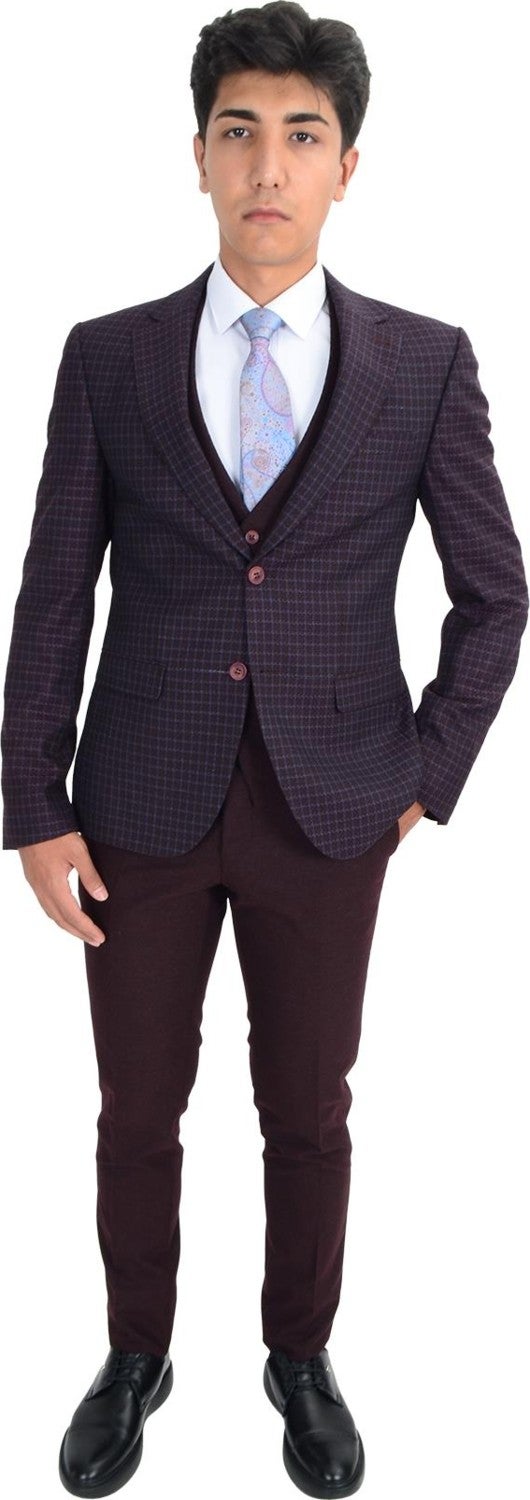 Cengiz İnler Plaid Pattern Combination Vest Men's Suit