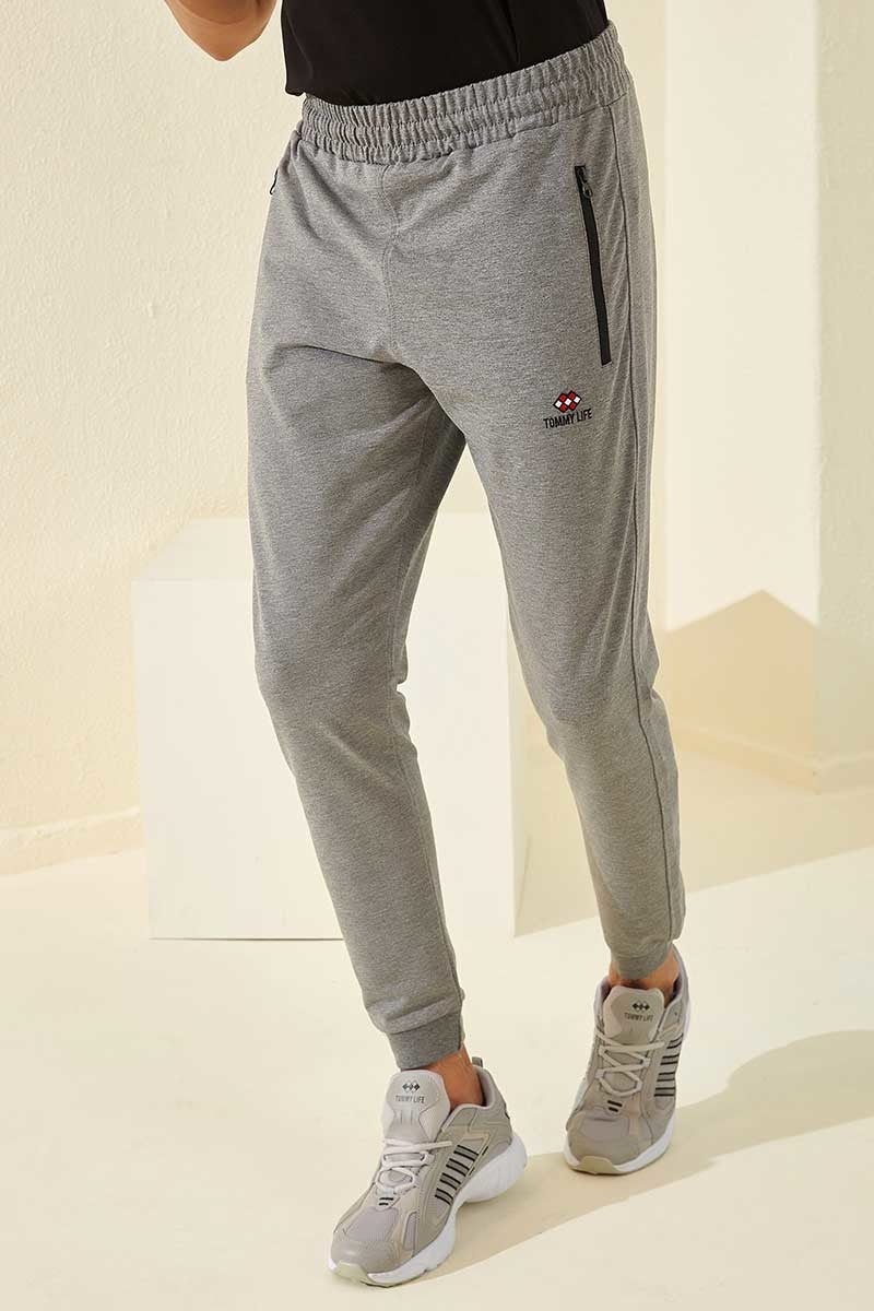 Gray Melange Men's Zipper Pocket Standard Mold Jogger Tracksuit ALT-84651