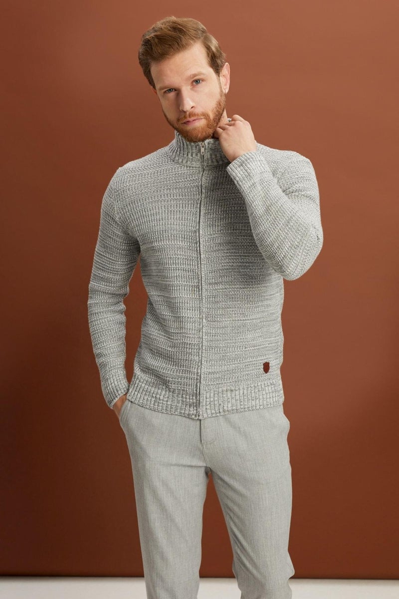 Turtleneck Zippered Knit Cardigan (E22-5714)