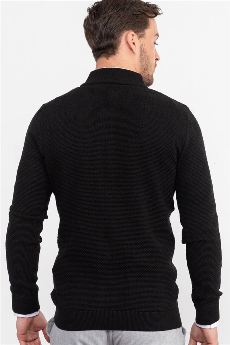 Zippered Black Men's Cardigan