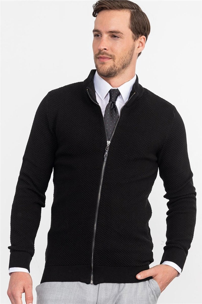 Zippered Black Men's Cardigan