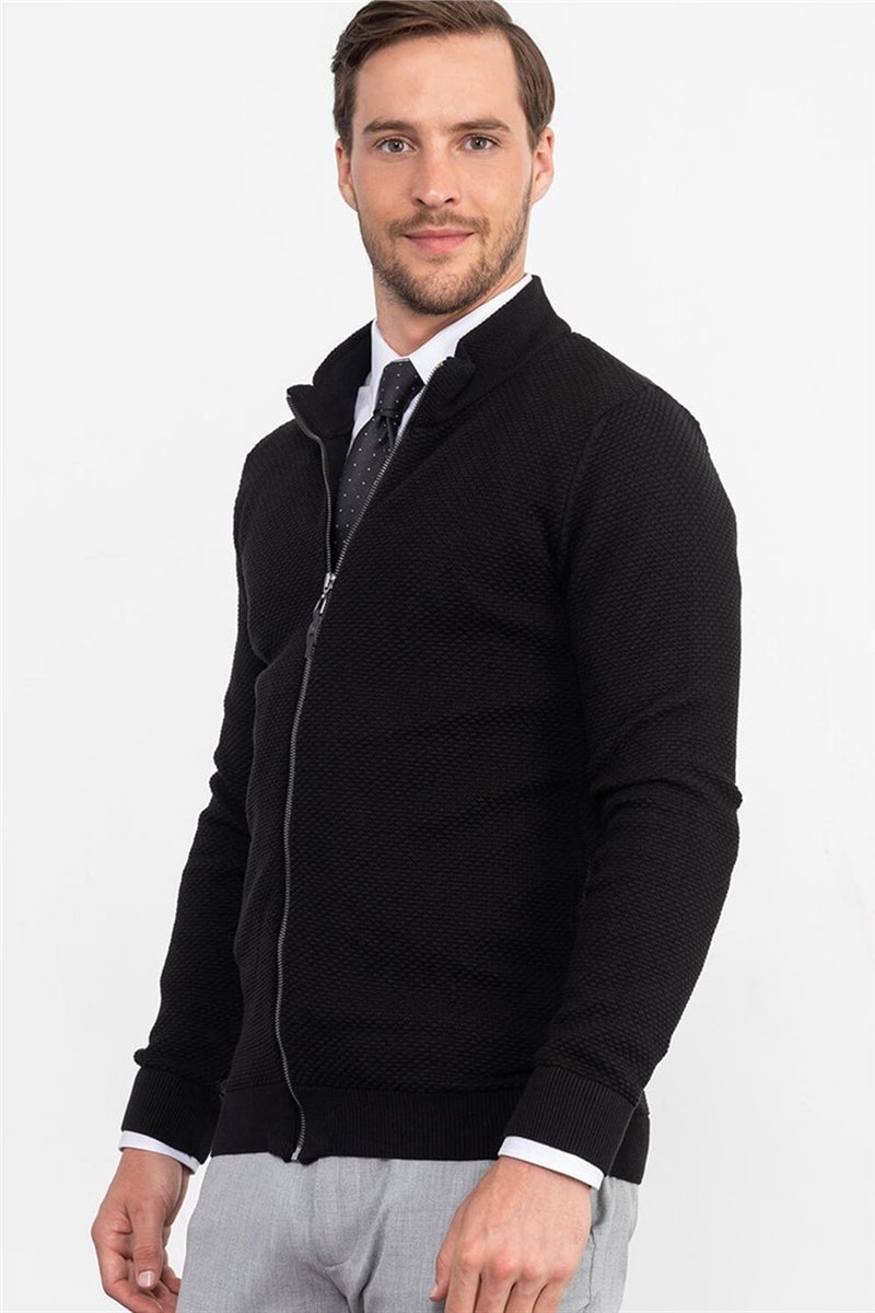 Zippered Black Men's Cardigan