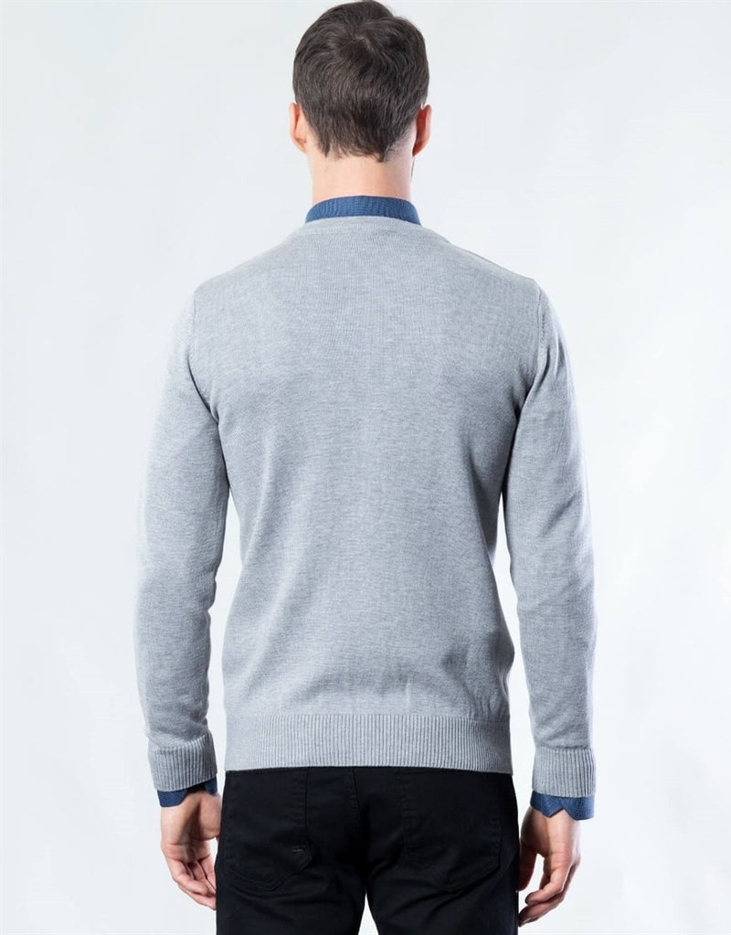 Buttoned Gray Plain Men's Cardigan